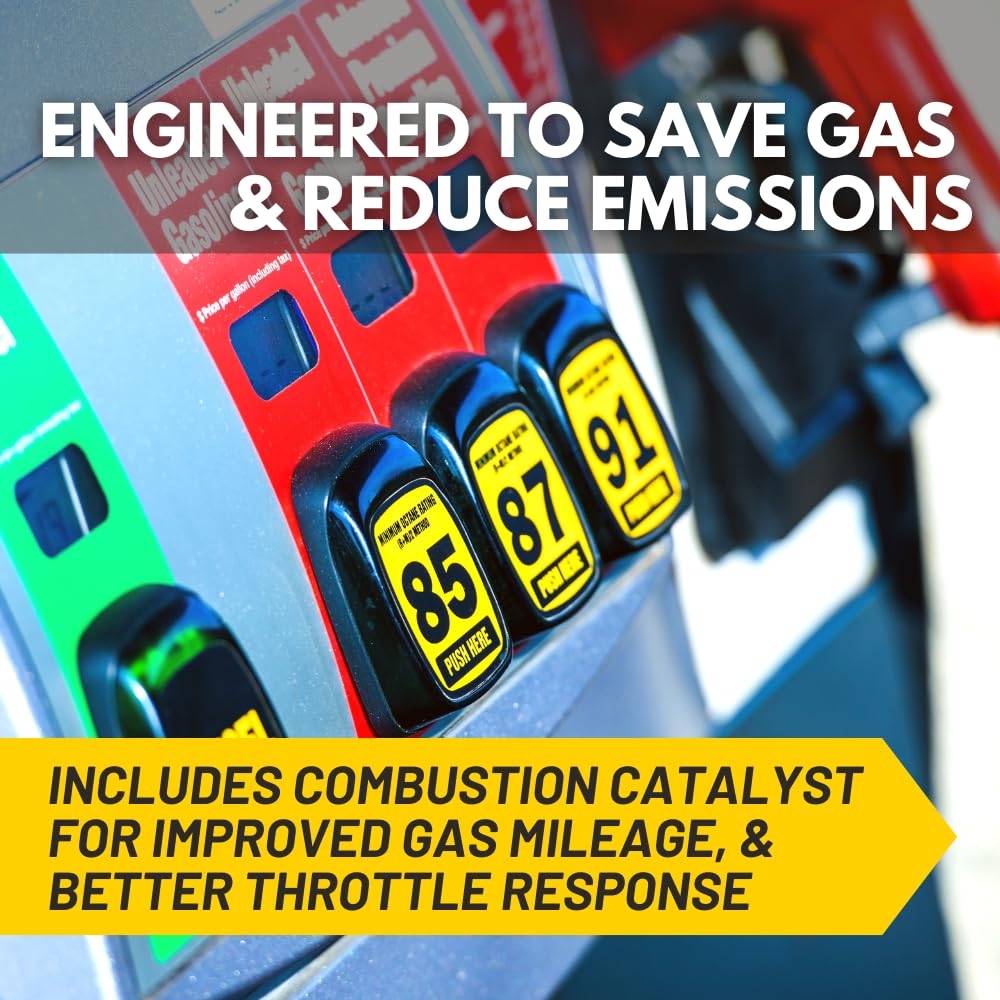 Rislone bottle being added to a fuel tank showing simple application benefit