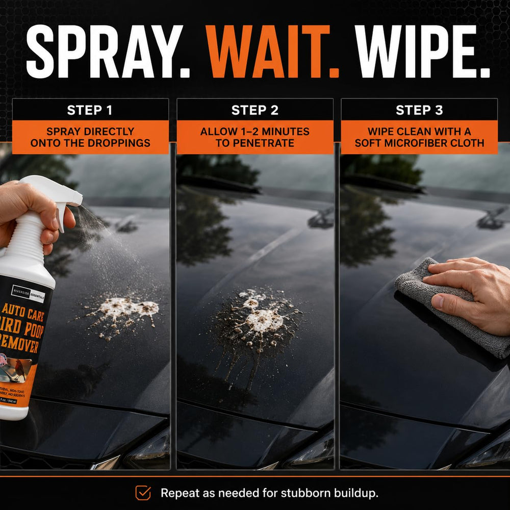 Riverside Essentials mist on dried bird droppings to loosen stain quickly