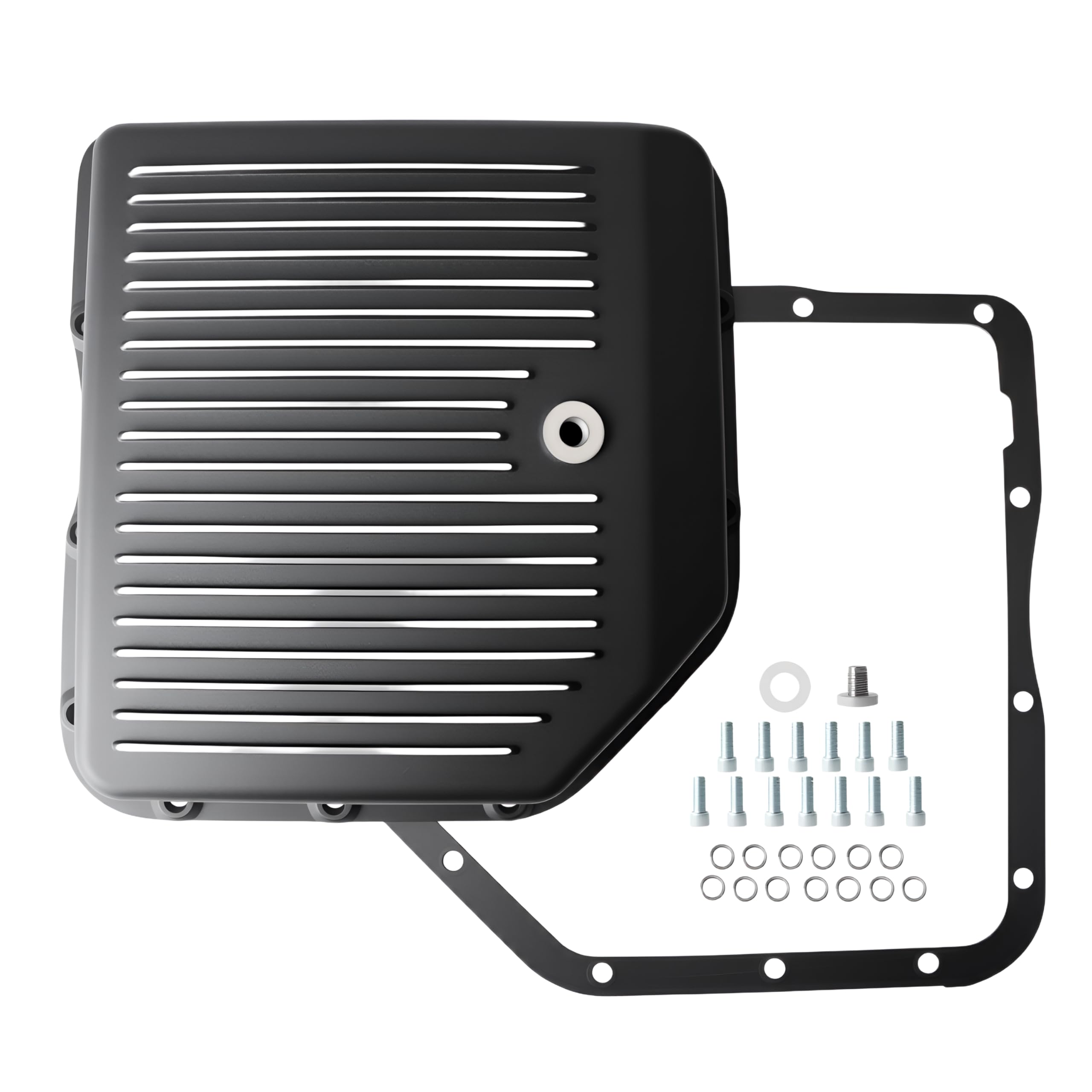 Riyhch front view of pan and drain plug showing fit and easy maintenance