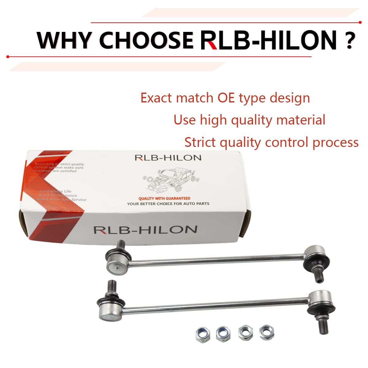 RLB-HILON sway bar links on a workshop bench ready for installation demonstrating a fast DIY replacement process
