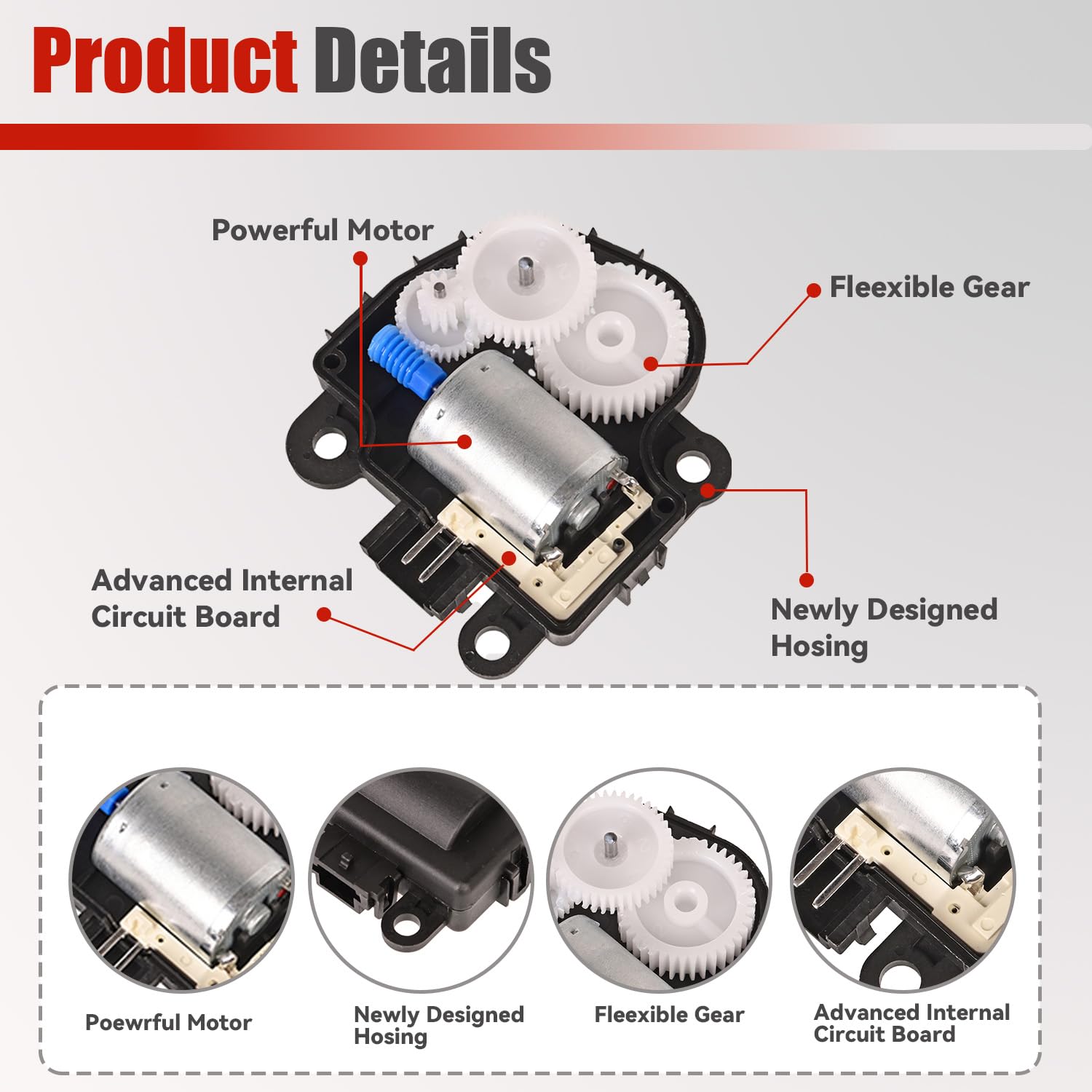 RLP blend door actuator next to a ruler showing compact size for straightforward replacement