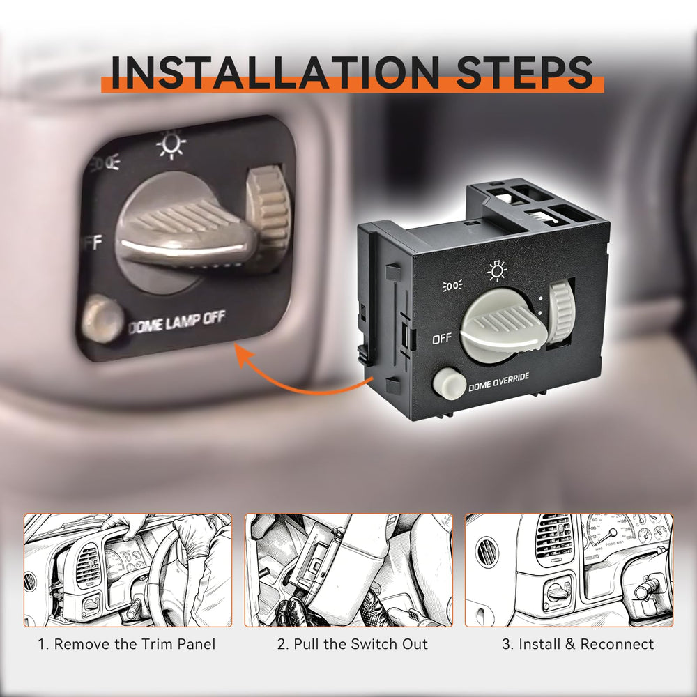 RLP headlight switch next to ruler to show compact, direct-fit dimensions