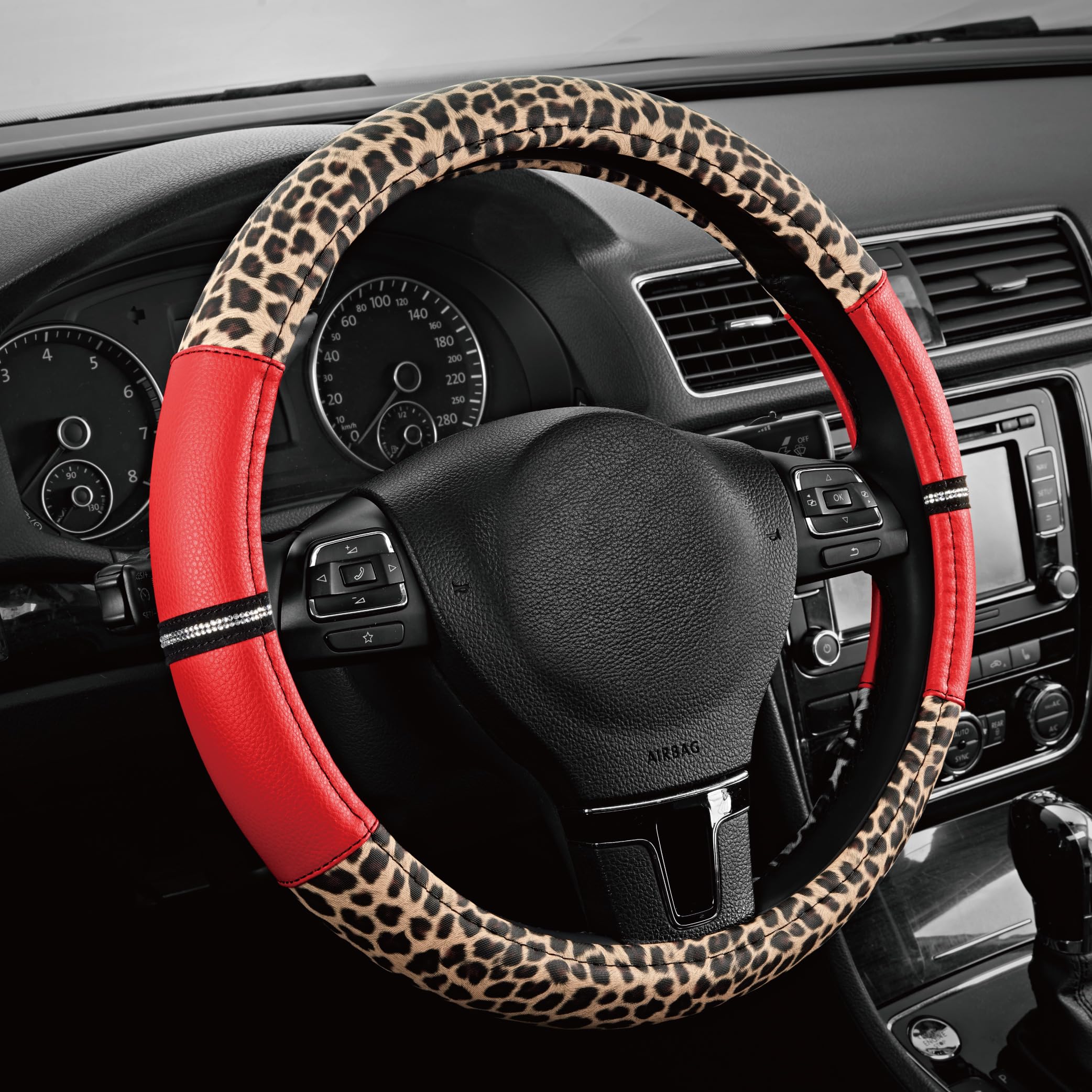 Road Comforts front view of red leopard cover showing style and protection