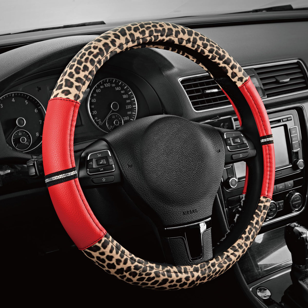 Road Comforts front view of red leopard cover showing style and protection