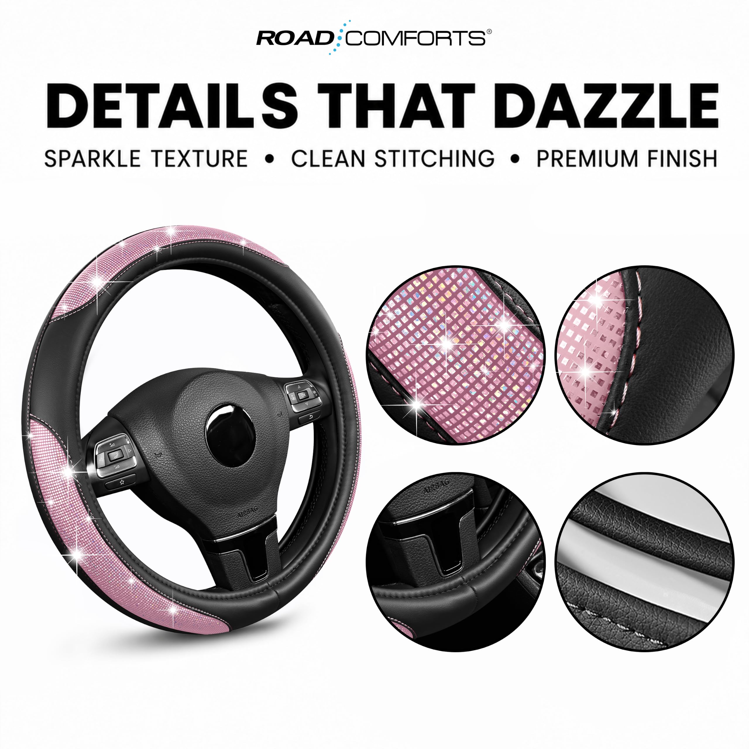 Road Comforts hand gripping wheel displaying improved control and comfortable leather feel