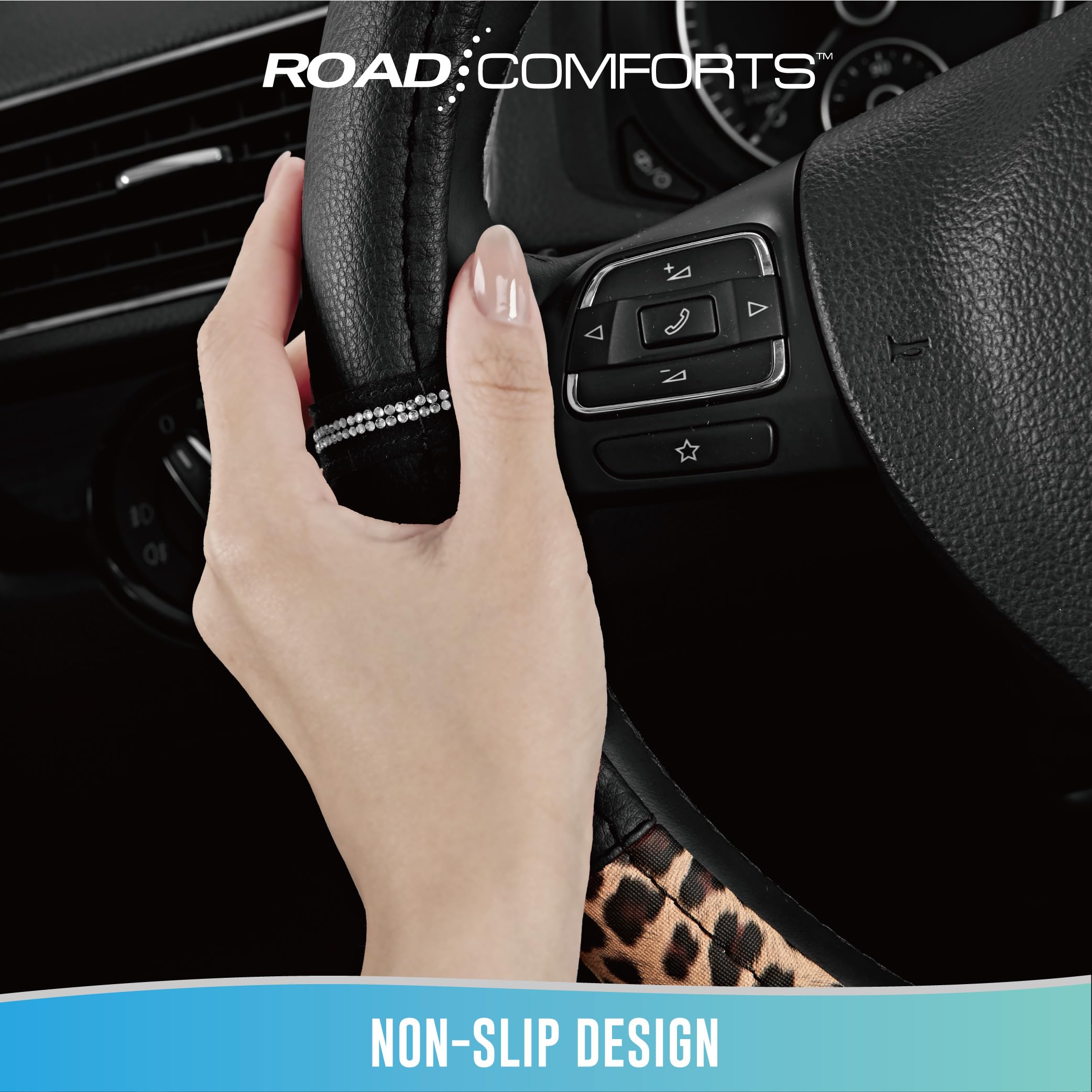 Road Comforts rhinestone and leopard splice detail, fashionable accent