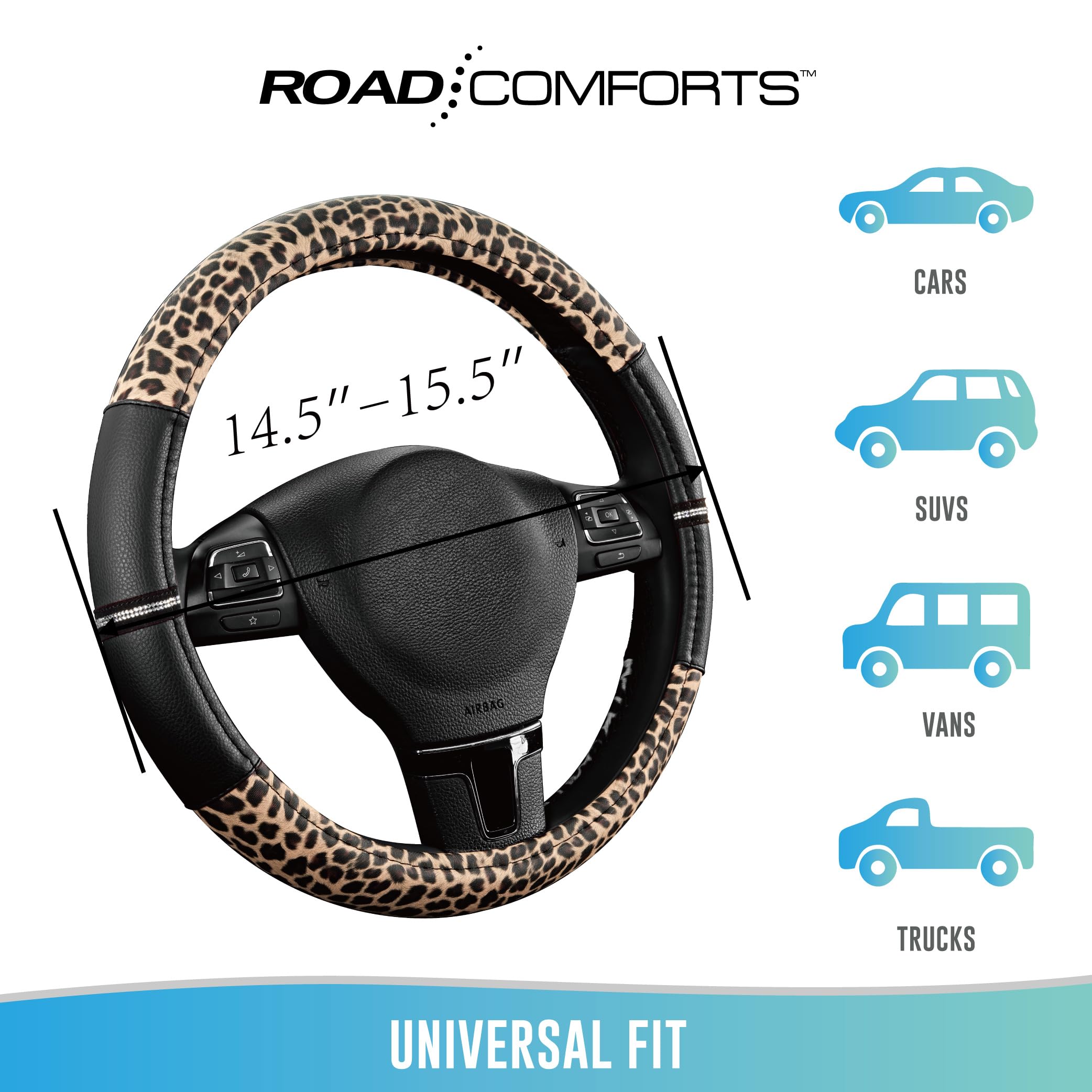 Road Comforts next to ruler showing fit for 14.5–15 inch wheels