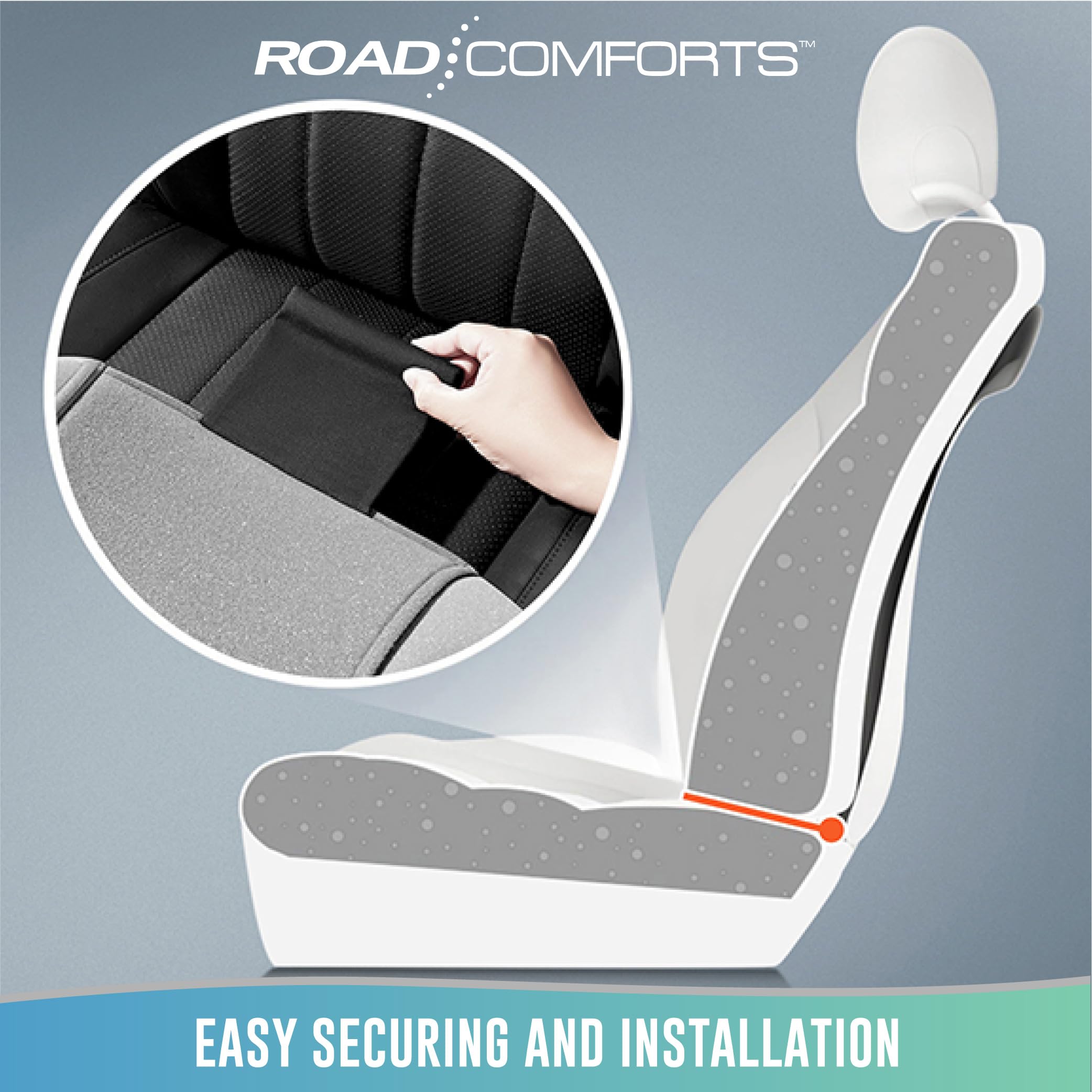 Road Comforts seat beside ruler for size-scale fit reference