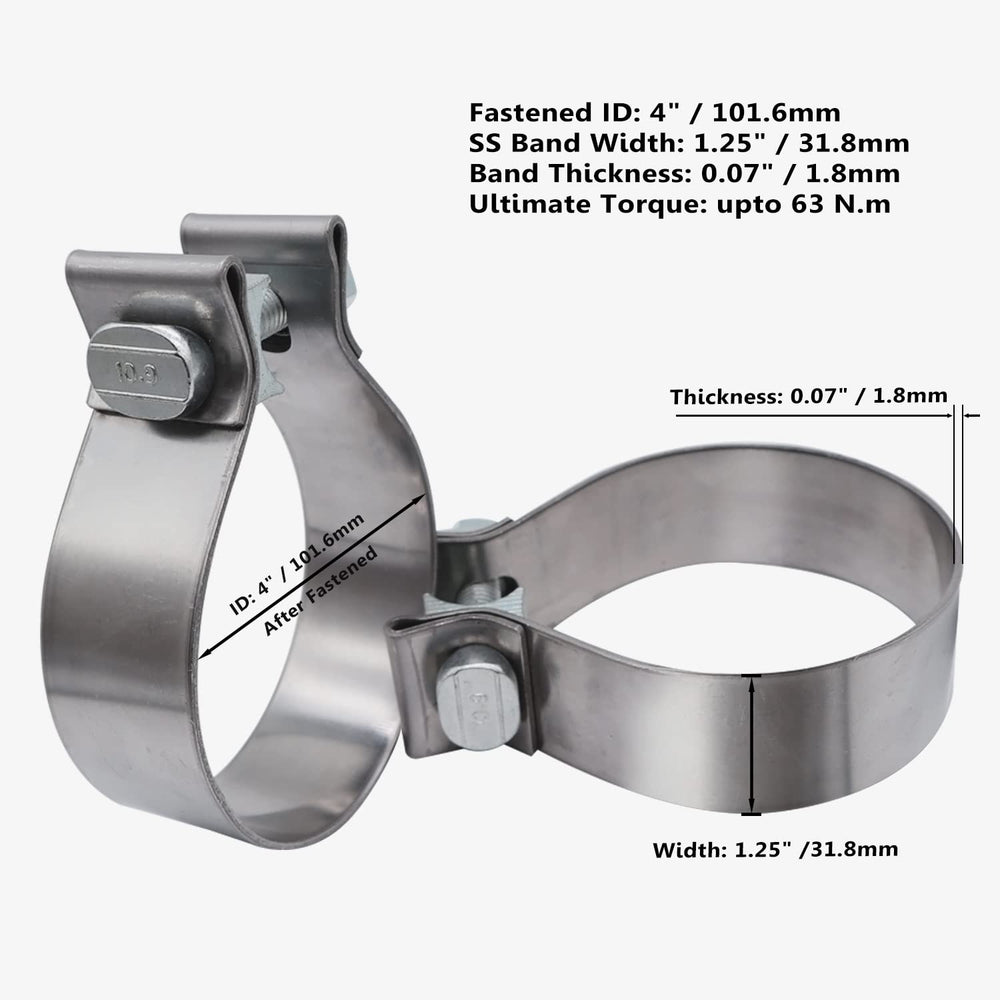ROADFORMER clamp mounted on a muffler inlet demonstrating secure, leak-reducing seal