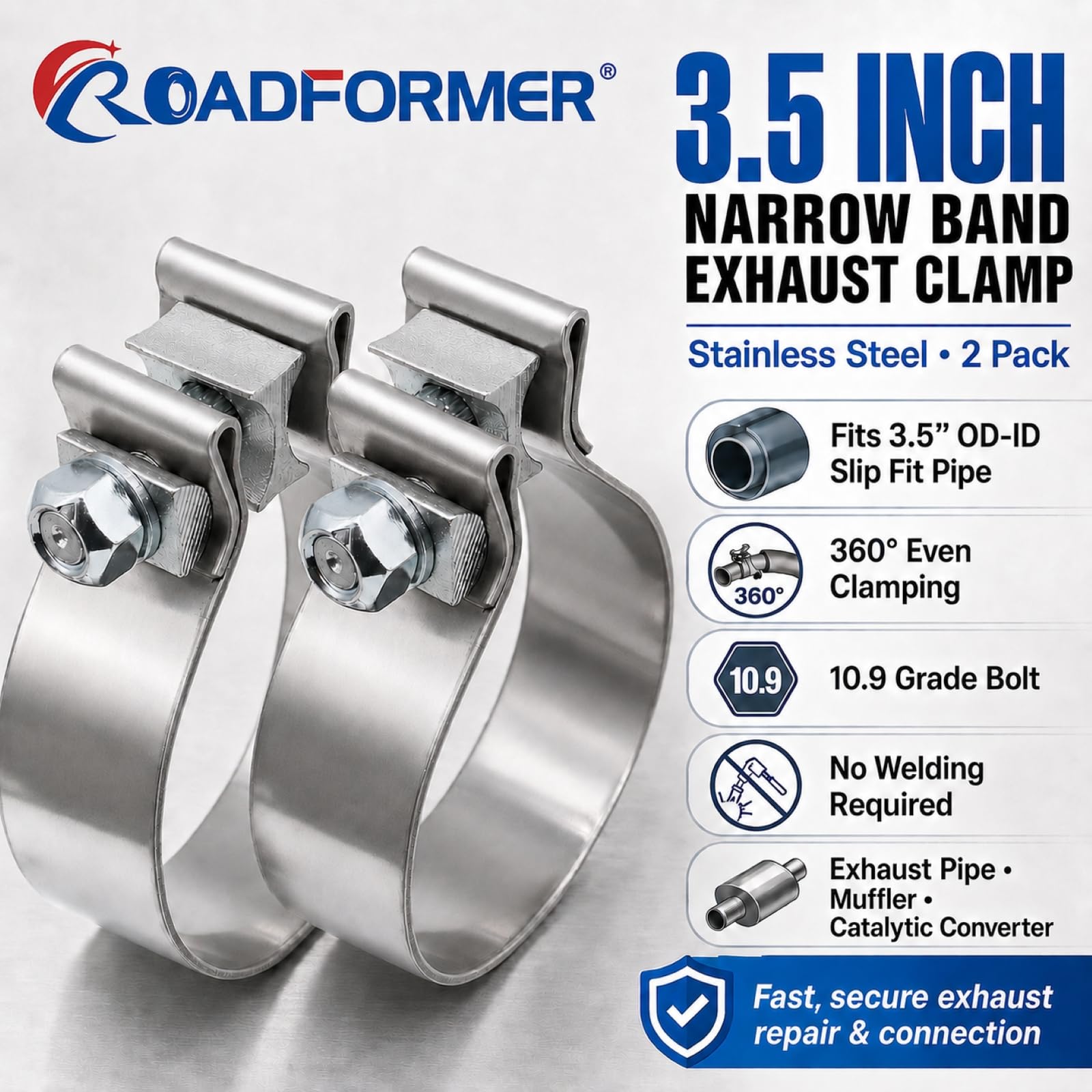 ROADFORMER close-up of stainless narrow band highlighting corrosion resistance
