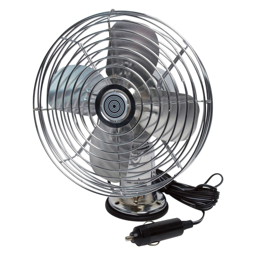 RoadPro RP-1179 front view mounted on dash showing chrome finish and airflow benefit