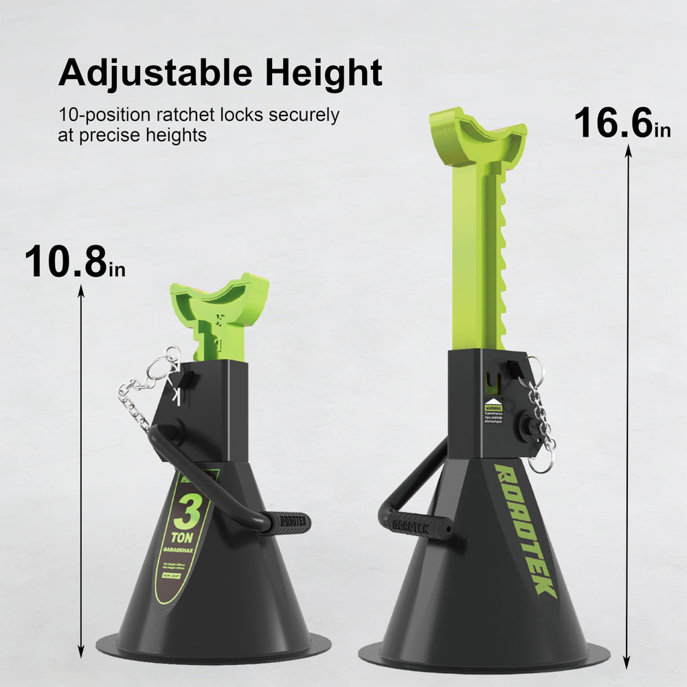 ROADTEK height adjustment scale showing 10.8 to 16.6 inches versatile fit