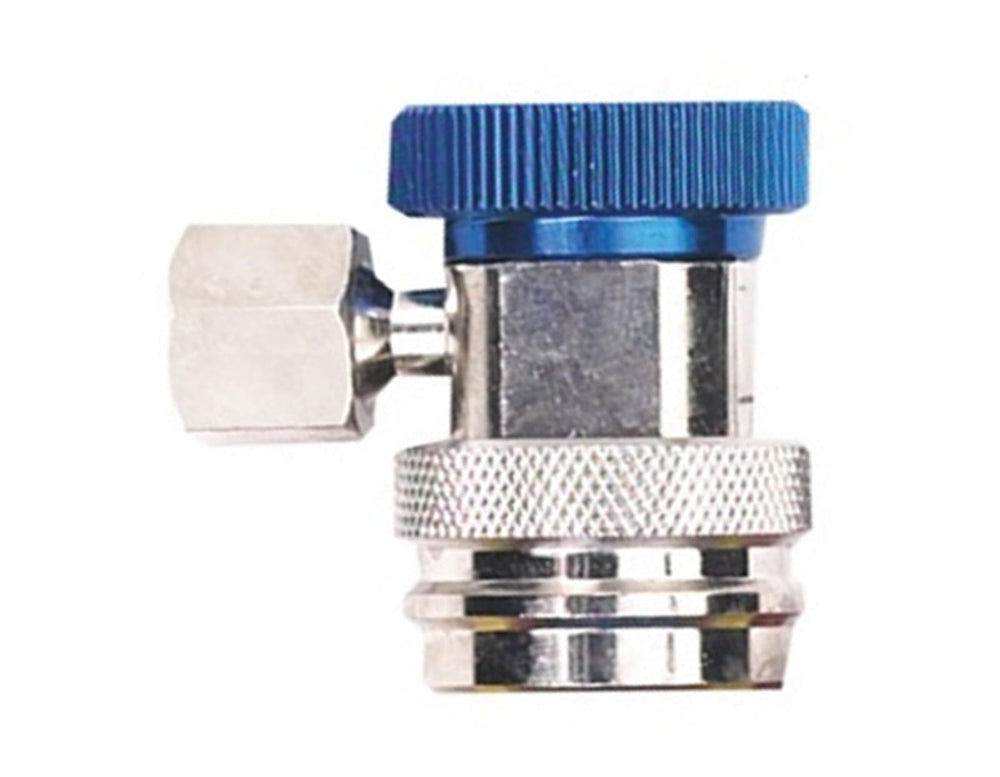 Robinair coupler connected to Enviro‑Guard hose showing compatibility and leak‑minimizing fit