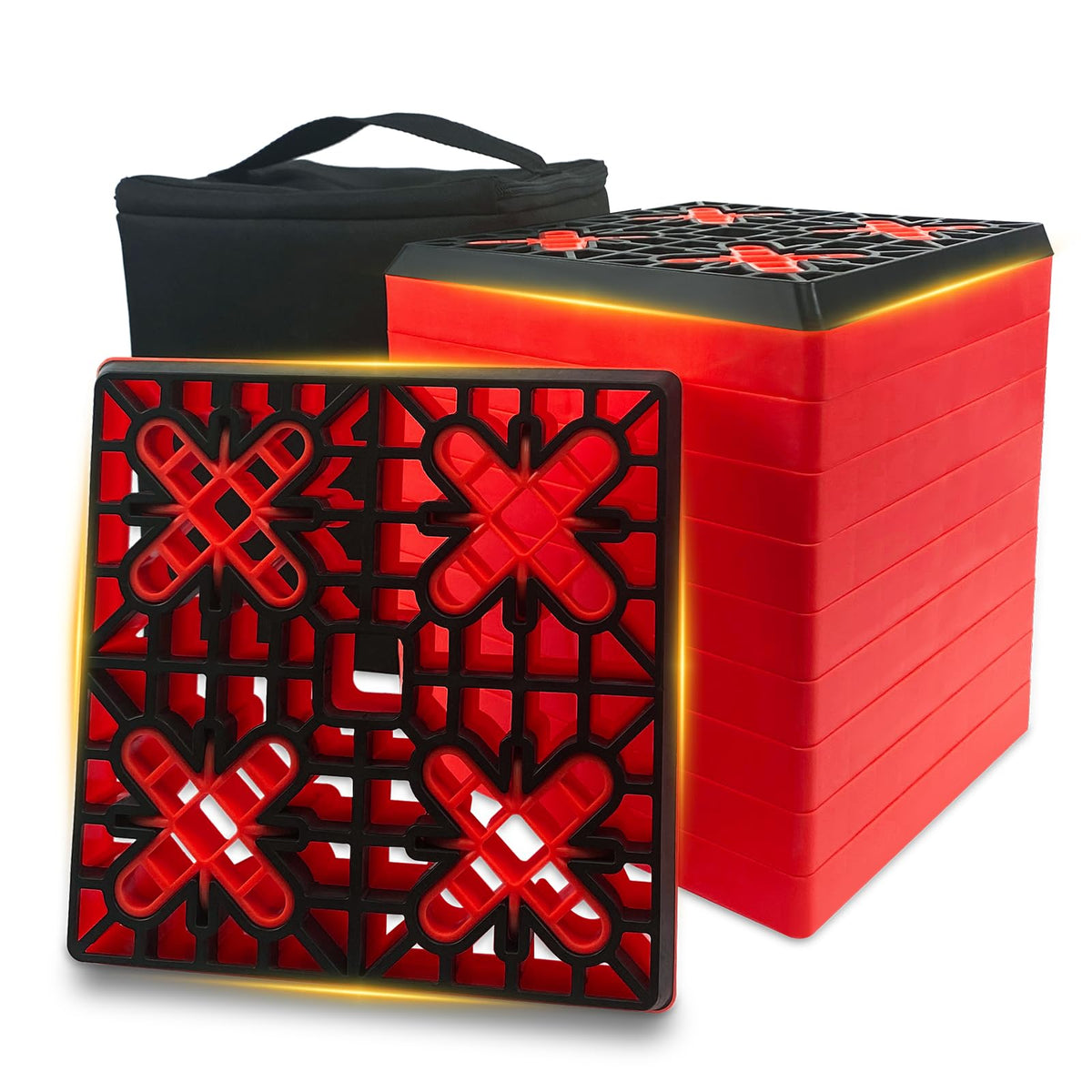ROBLOCK front pack view showing all 12 blocks and bag for quick storage