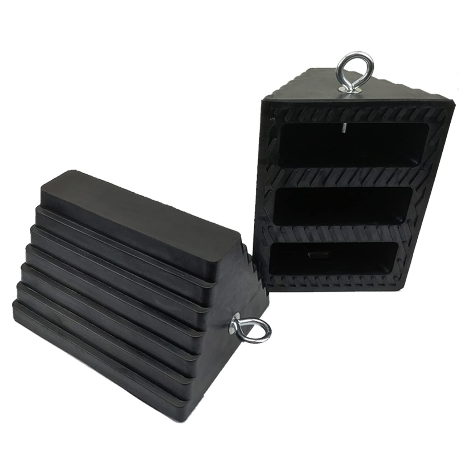 ROBLOK front view of two chocks showing size and secure design benefit