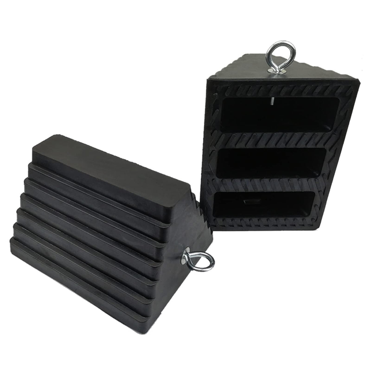 ROBLOK front view of two chocks showing size and secure design benefit