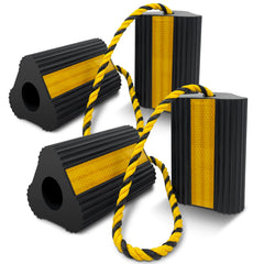 ROBLOК front view of four chocks showing compact pack and ropes, ensures secure storage