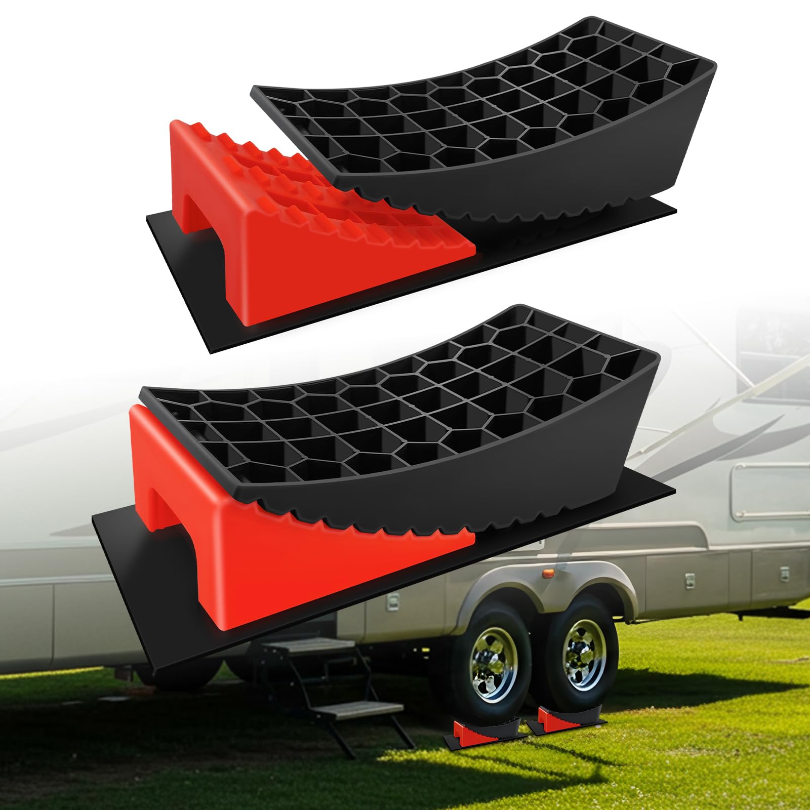 ROBLOCK front view showing kit and benefits for fast leveling