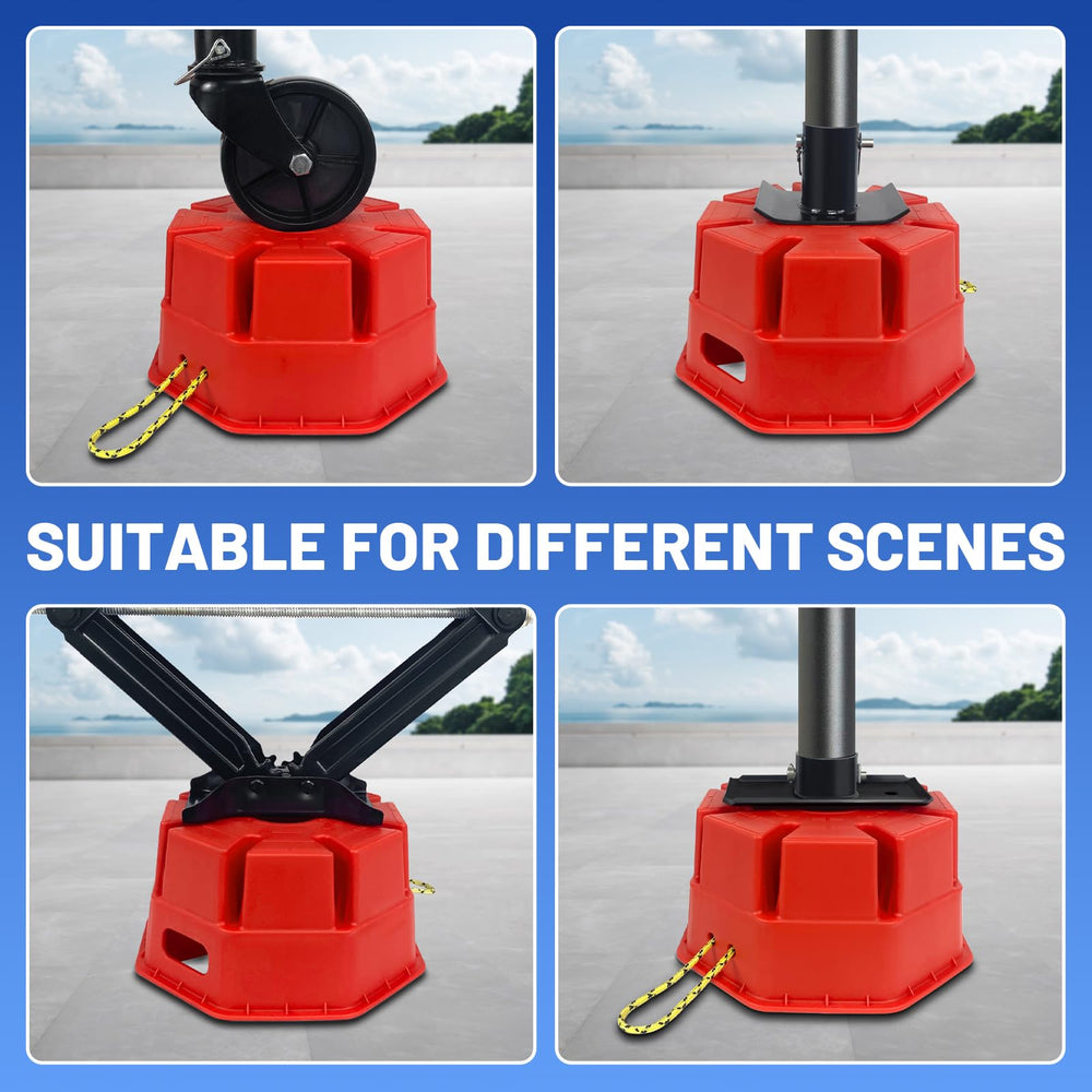 ROBLOCK placed under a tongue jack stabilizing an RV to prevent sinking