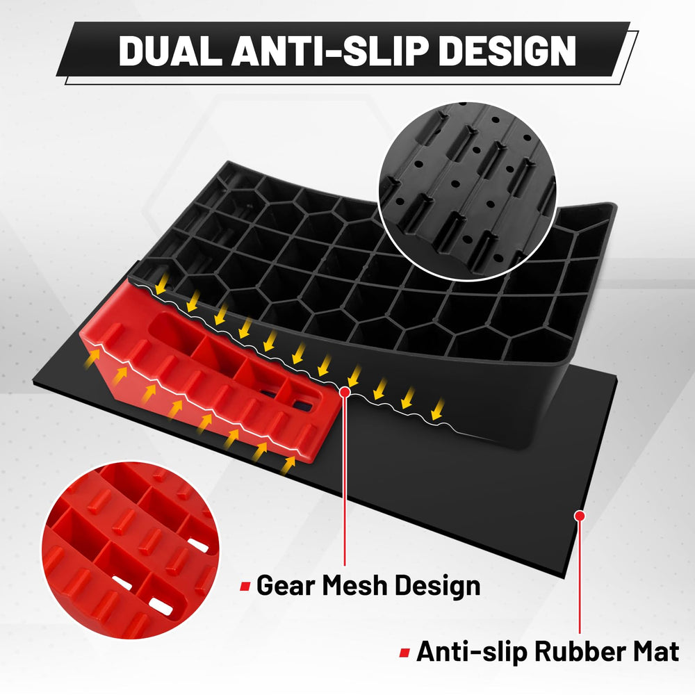 ROBLOCK rubber pad underside adding stability on soft ground