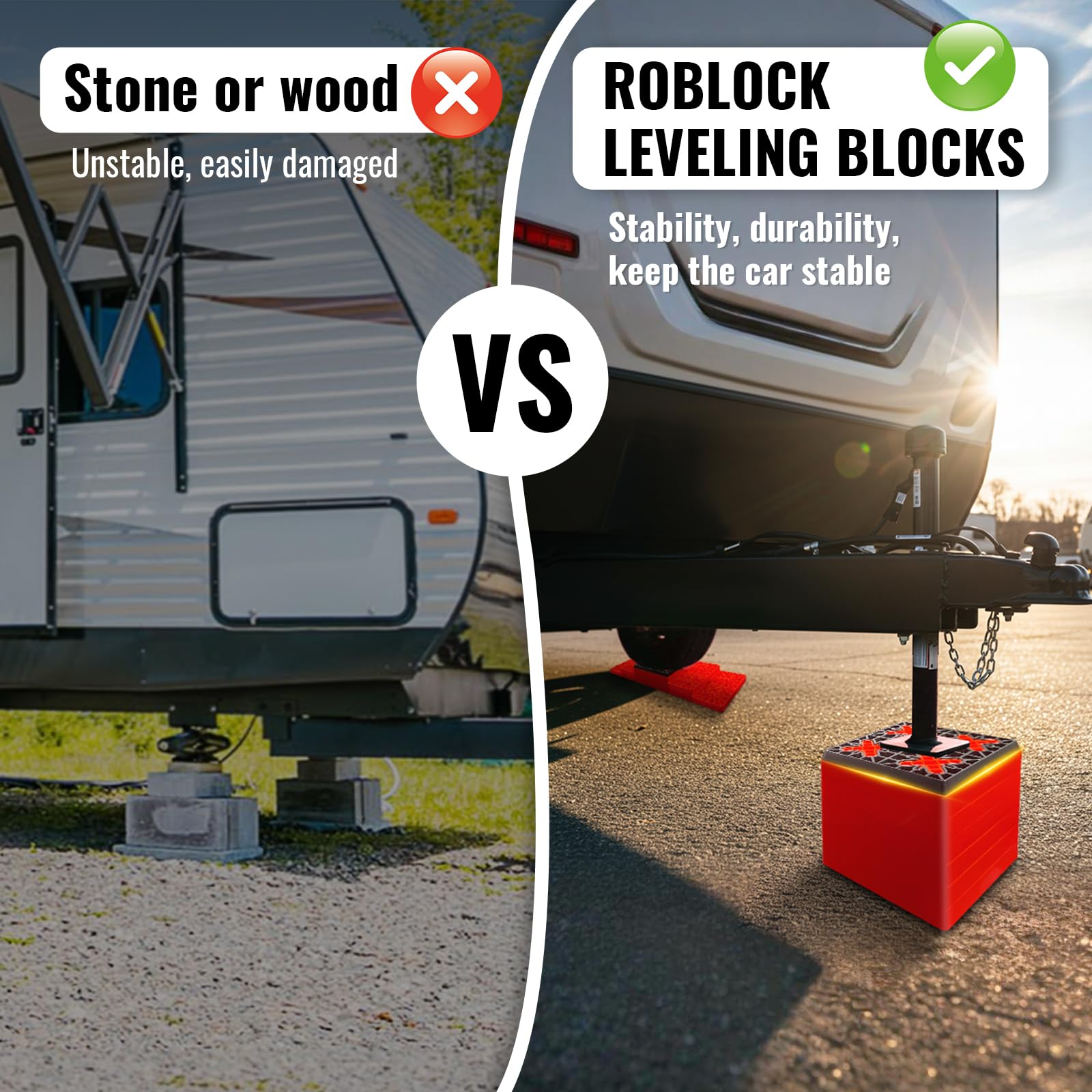 ROBLOCK next to ruler showing compact size for easy packing