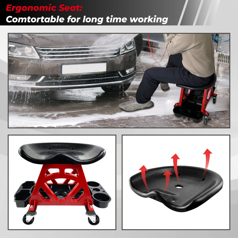 ROBLOCK stool in use during car detailing demonstrating easy access to tools
