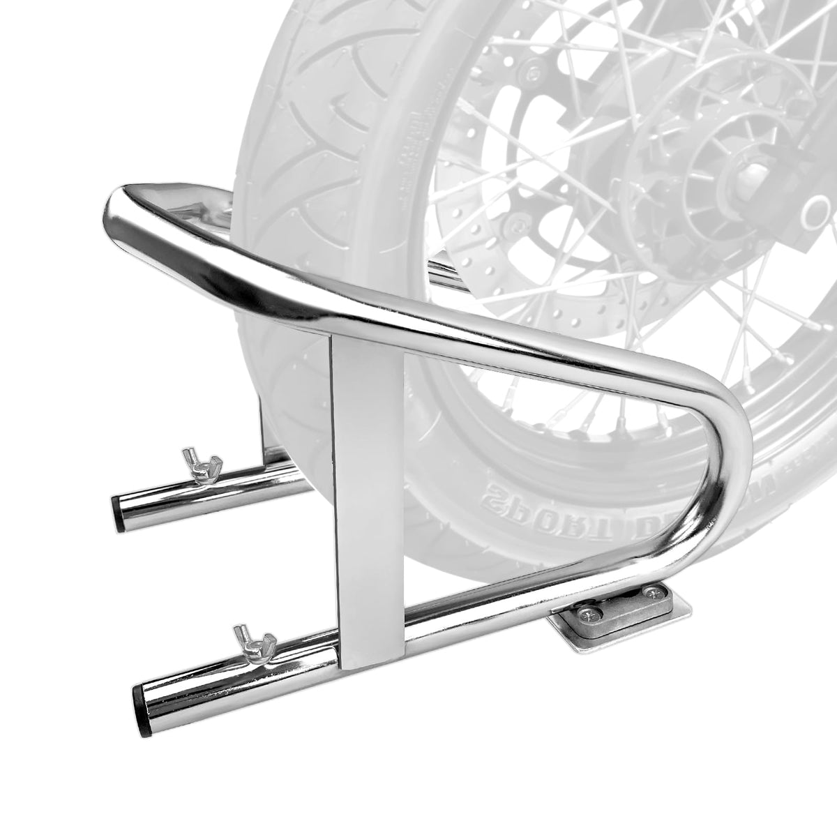 ROBLOck front view showing secure wheel cradle and stable base benefit