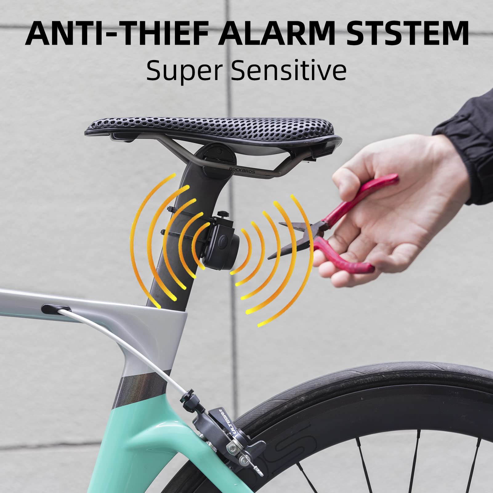 ROCKBROS close-up of vibration sensor highlighting sensitive motion detection