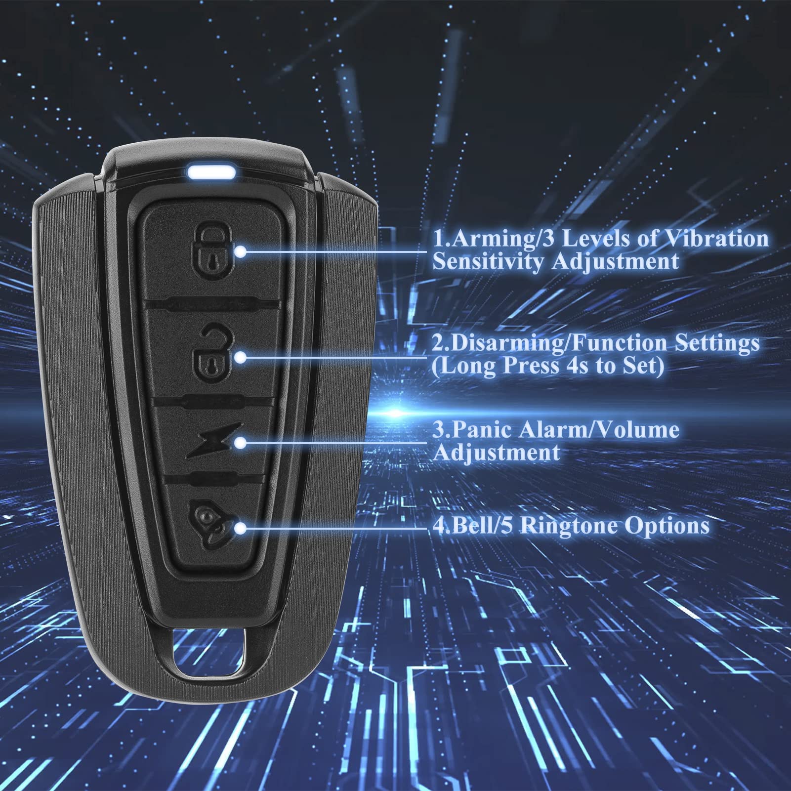 ROCKBROS alarm beside ruler showing compact size for discreet mounting