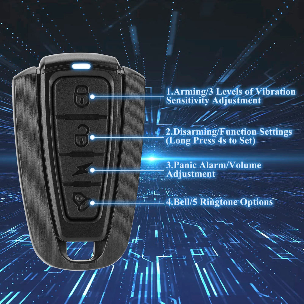 ROCKBROS alarm beside ruler showing compact size for discreet mounting