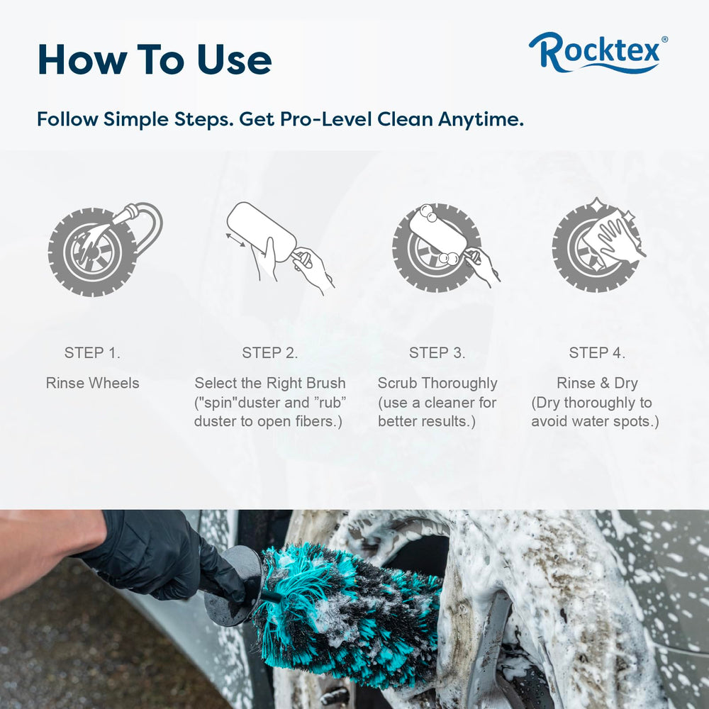 Rocktex medium brush reaching inner barrel and spokes to lift trapped grime
