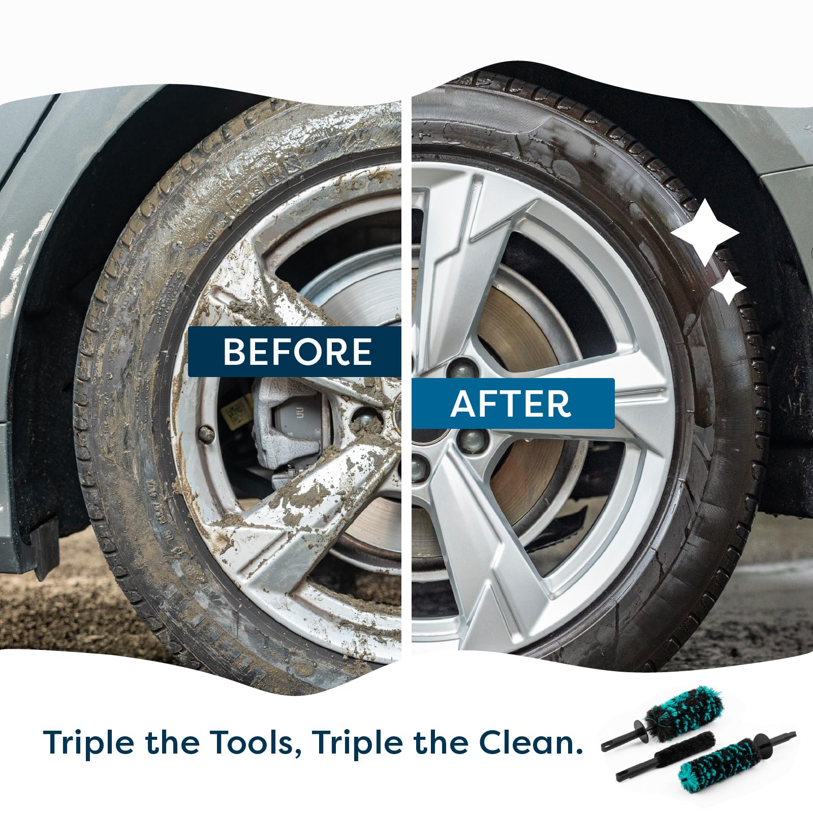 Rocktex small brush detailing brake caliper and lug areas for precise cleaning