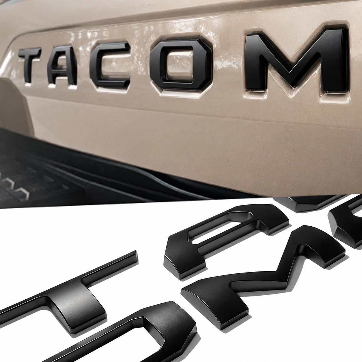 ROCPOL front view of matte black letters showing raised emblem and sleek styling benefit
