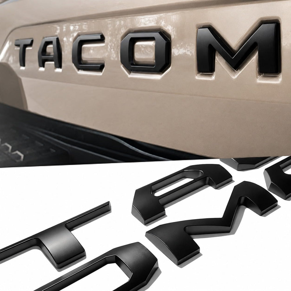 ROCPOL front view of matte black letters showing raised emblem and sleek styling benefit