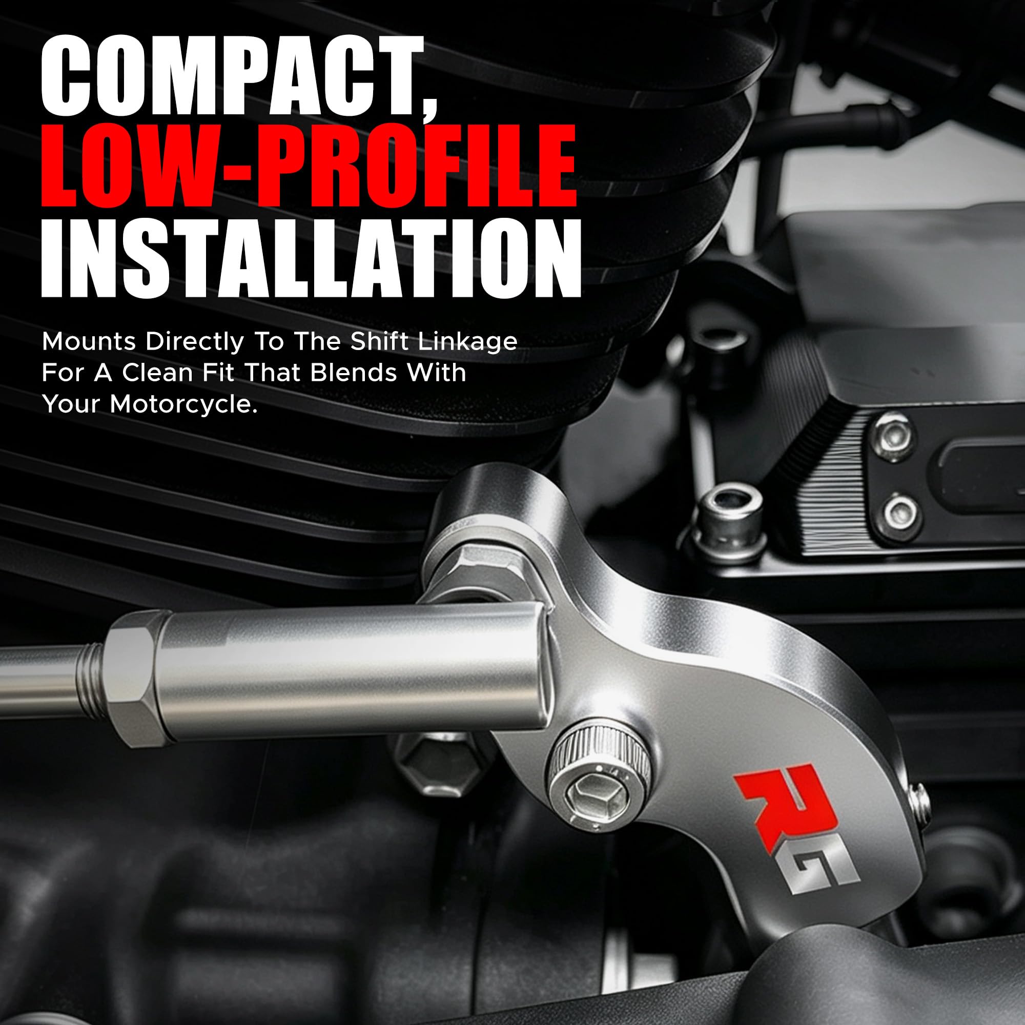Rogierra EZ Shift side profile on black Harley, complements bike styling