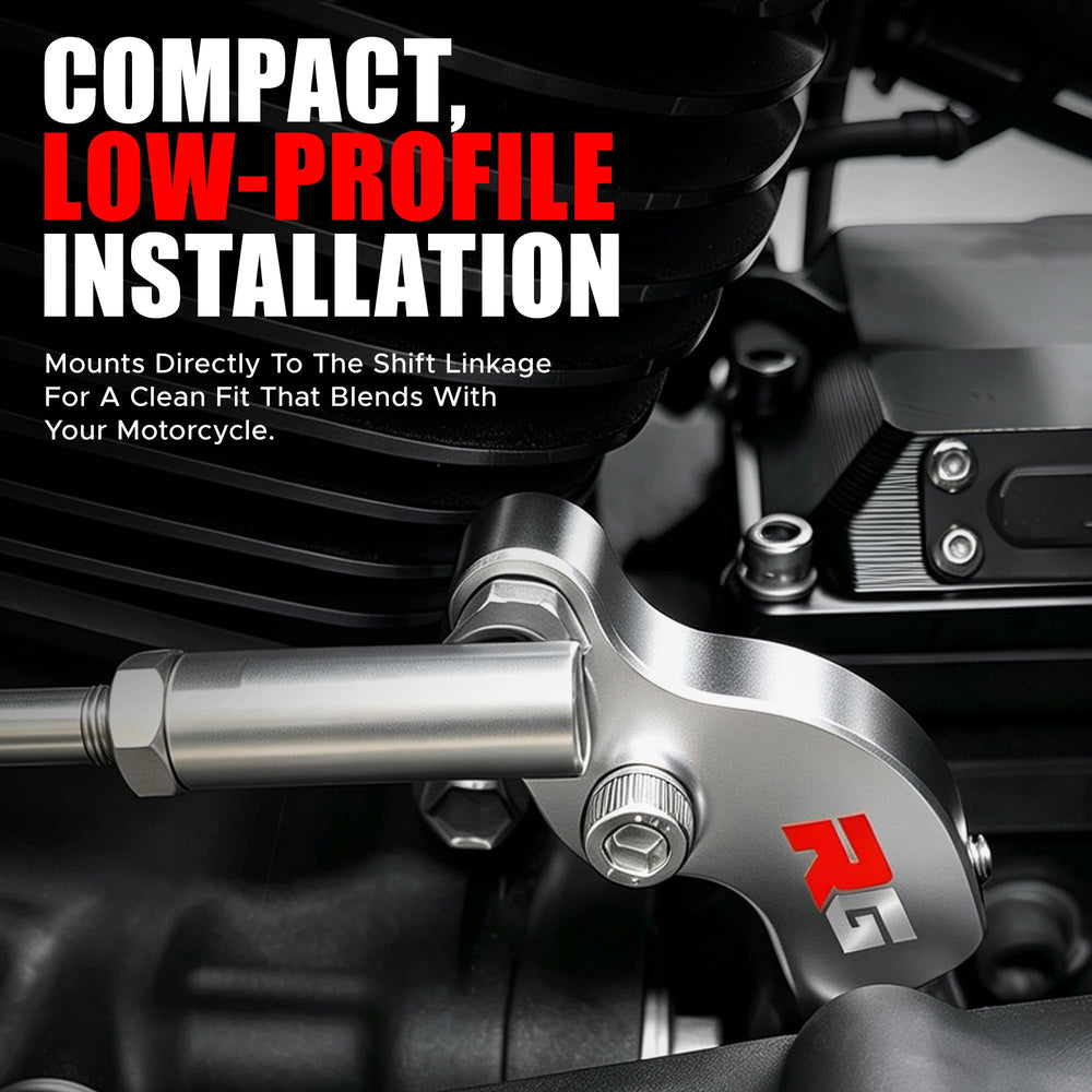 Rogierra EZ Shift side profile on black Harley, complements bike styling