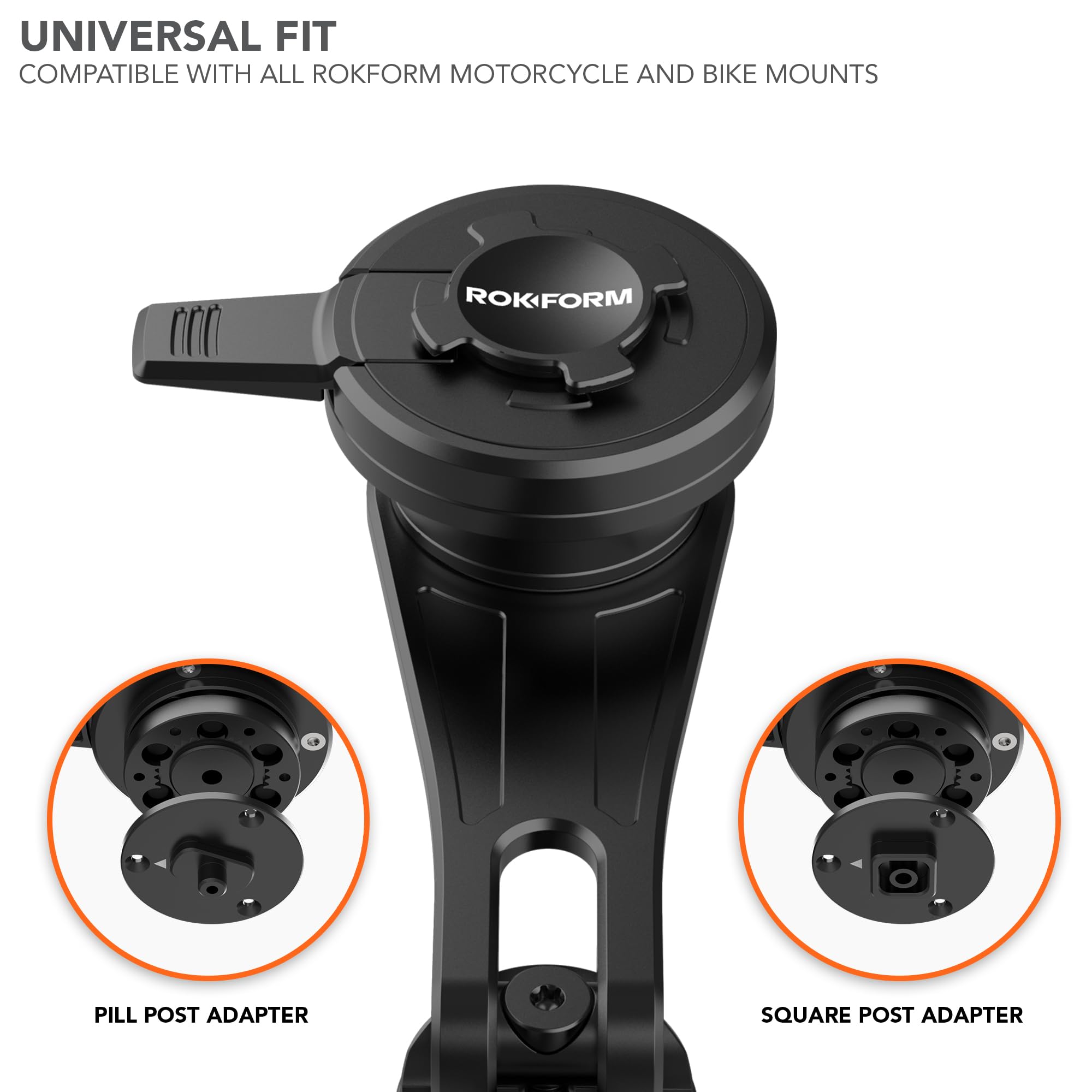 Rokform dampener mounted on motorcycle handlebar demonstrating stable ride benefit