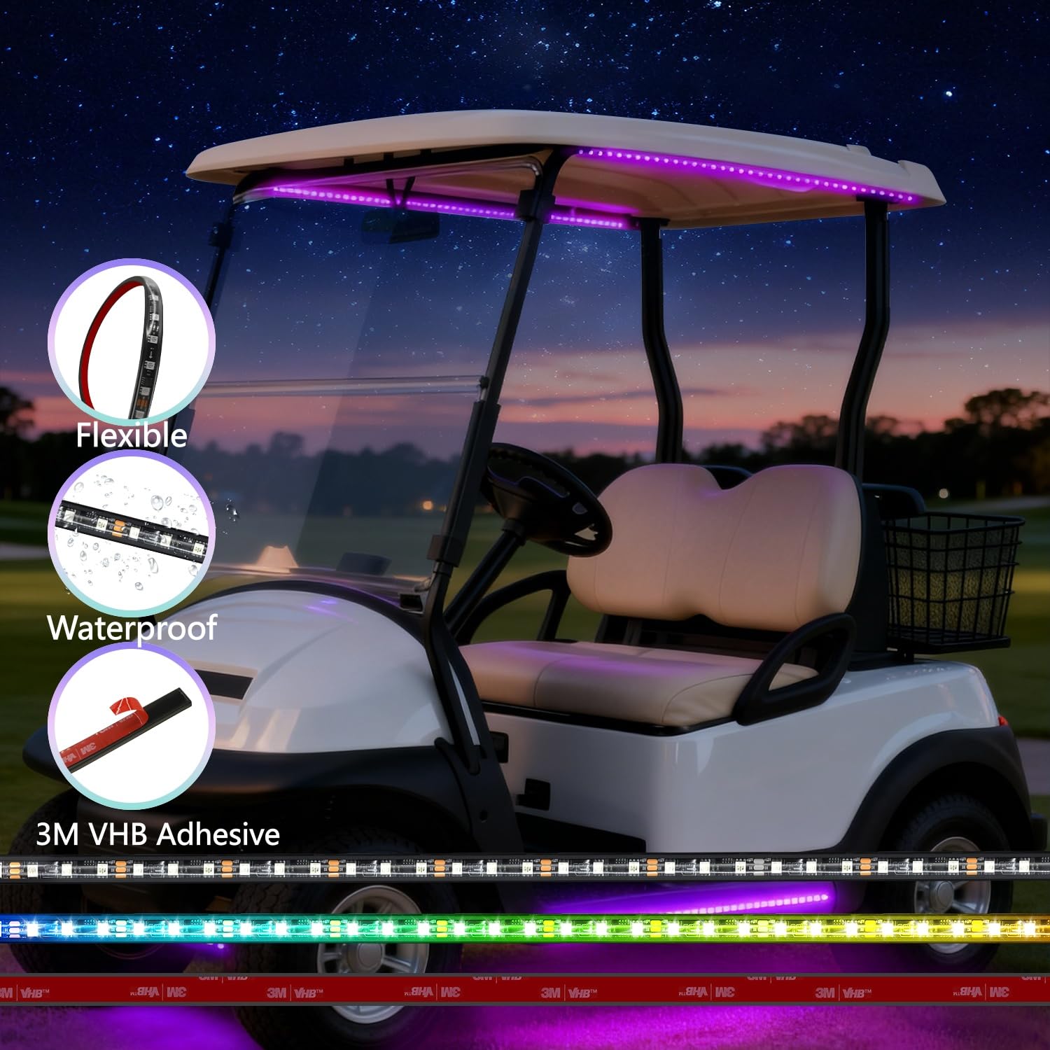 ROLiGHTiC LED strip close-up showing durable beads and color range