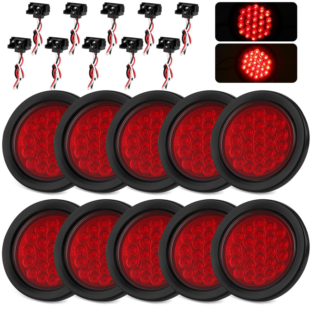 Ronybuy front view round LED tail light showing bright red lens for improved visibility