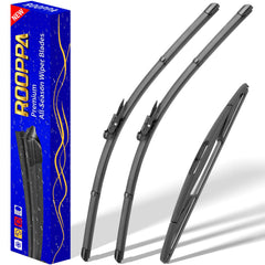 Rooppa front packaging showing complete Enclave wiper set and clear sizes