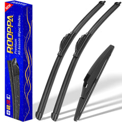 Rooppa front packaging for Prius C wipers showing kit and sizes, clear organization benefit