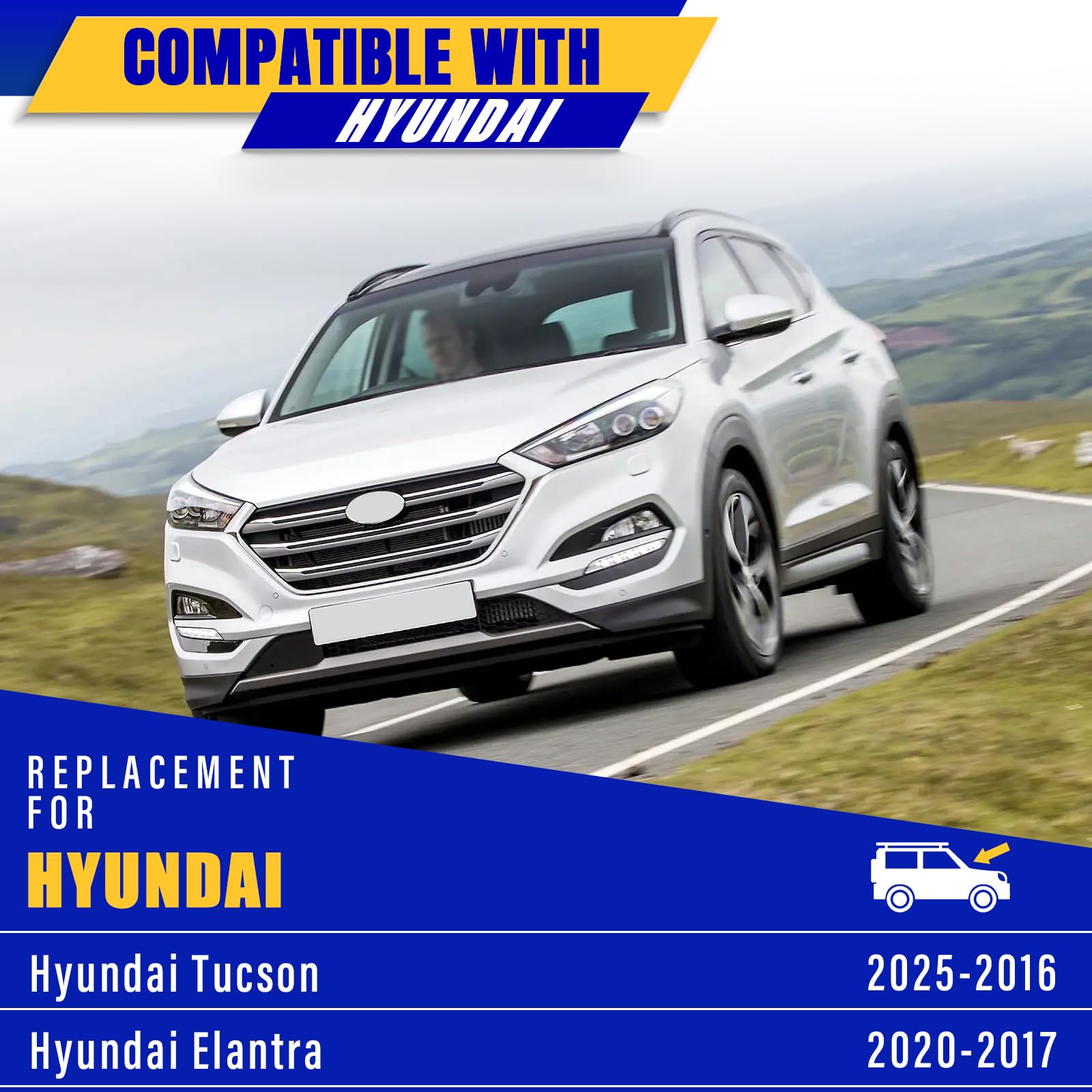 Rooppa wiper blades mounted on Hyundai Tucson clearing rain for improved visibility benefit