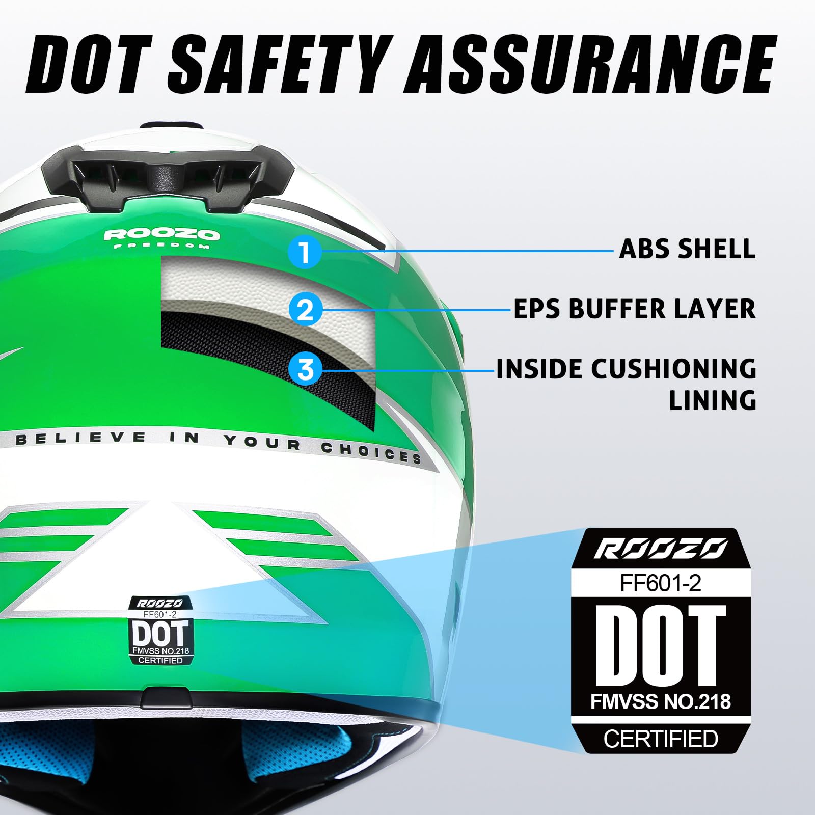 ROOZO side profile helmet highlighting aerodynamic shape and stability benefit