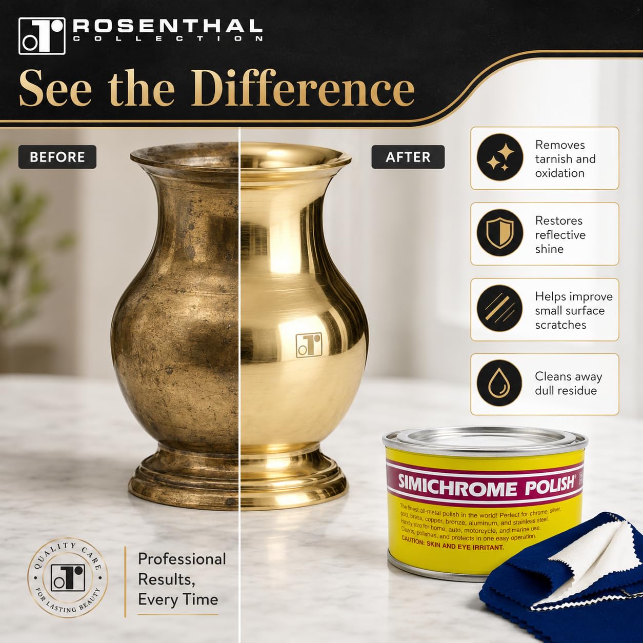 Rosenthal Collection polishing jewelry showing before and after shine