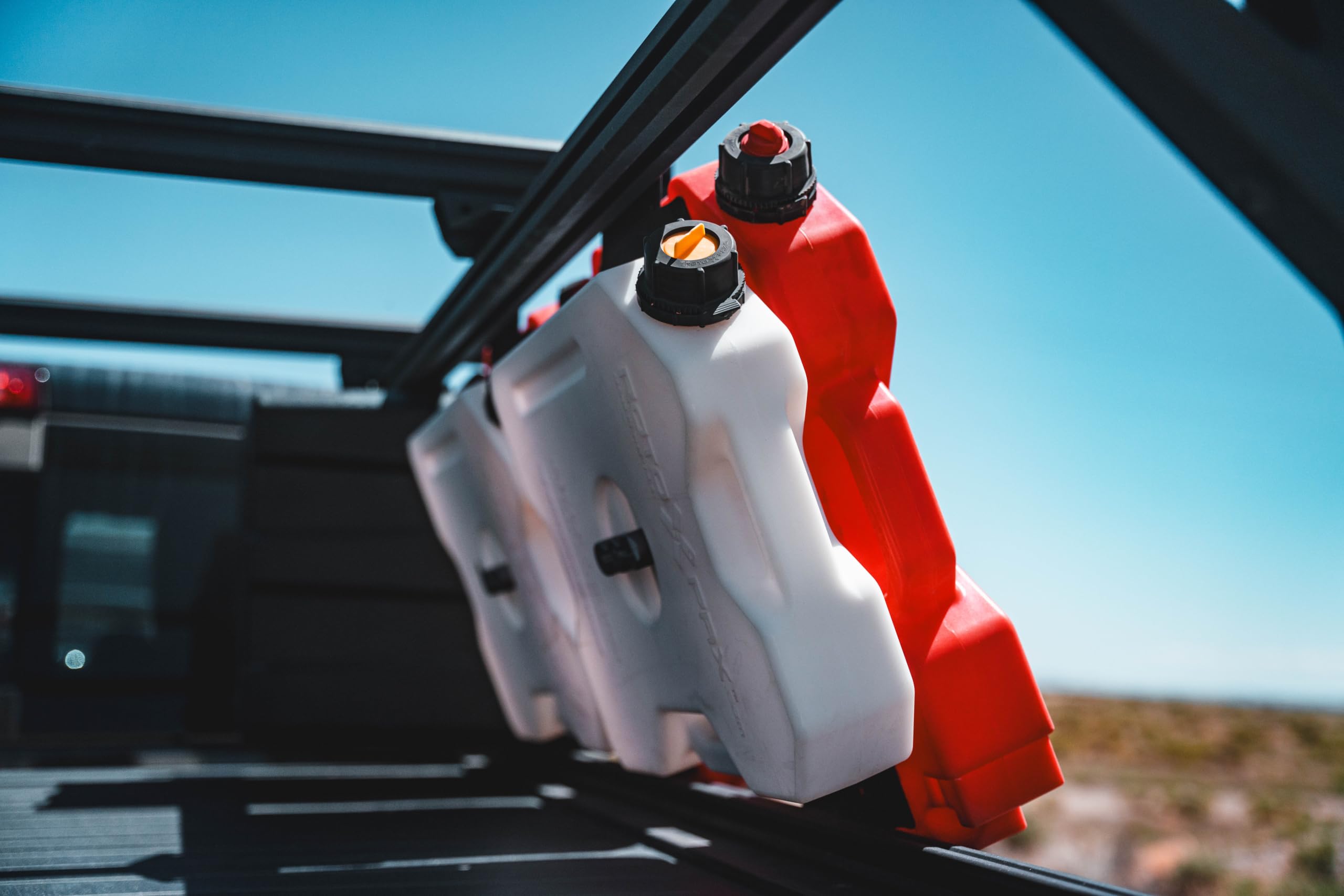 RotopaX stacked packs bolted together to demonstrate compact multi-pack storage