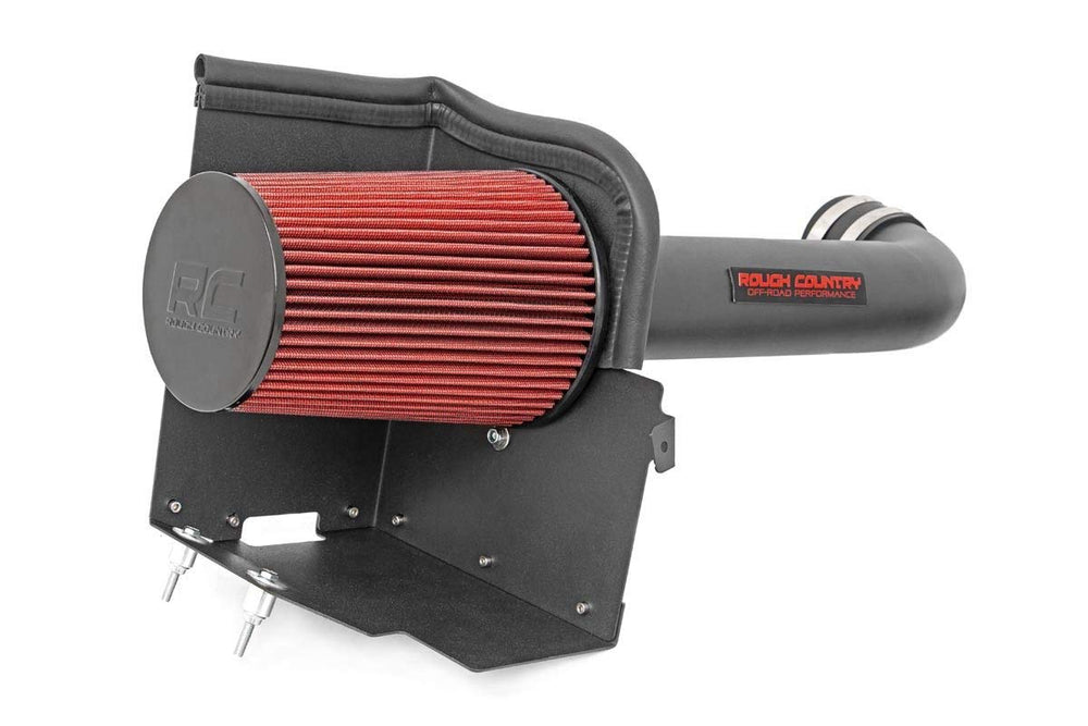 Rough Country front assembly showing intake tube and filter for improved airflow