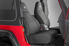 Rough Country rear seat covers installed protecting back seats from kids and pets