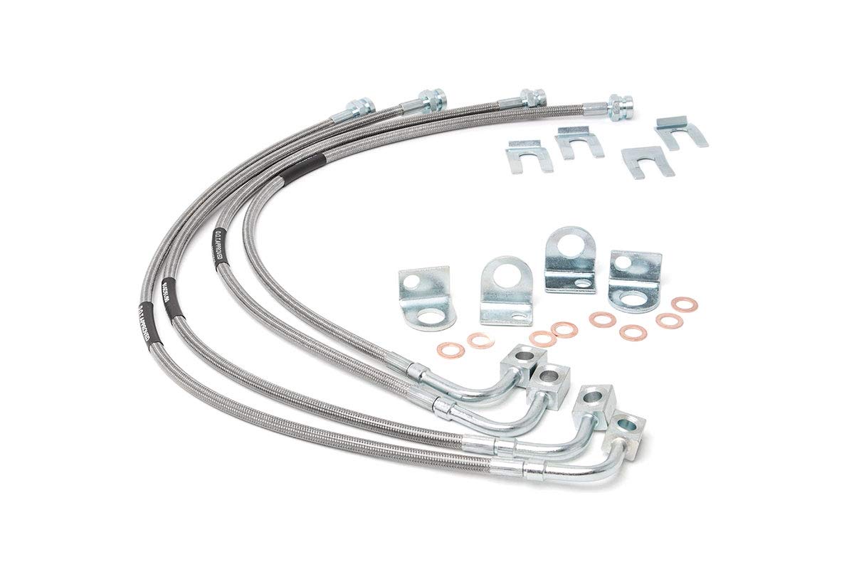 Rough Country front brake line packaging showing fitment and benefits