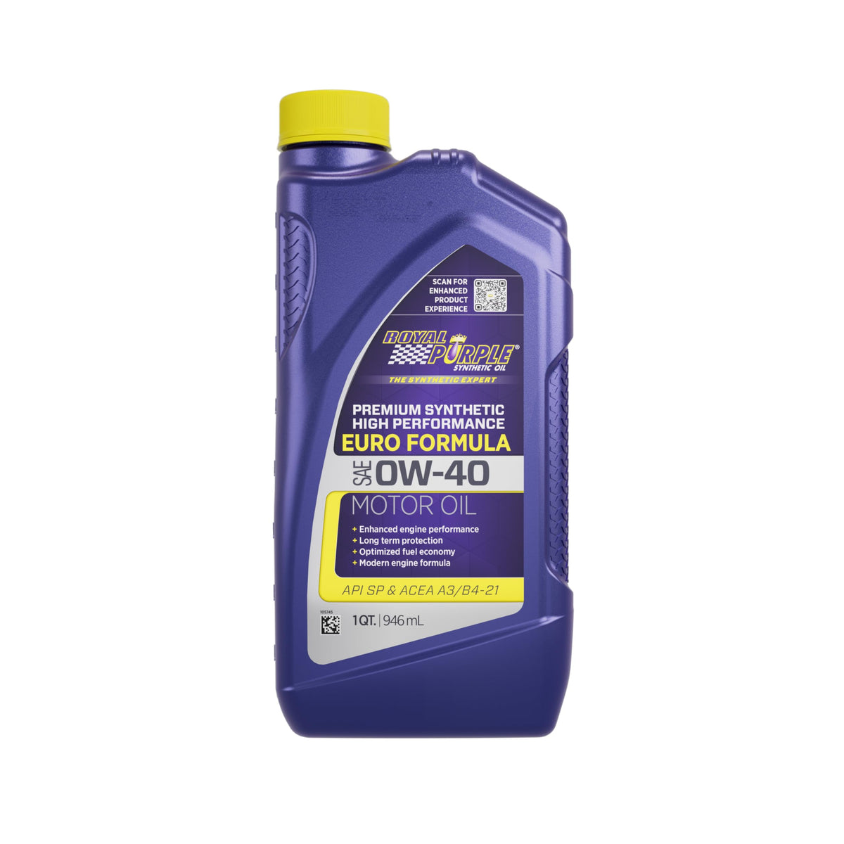 Royal Purple 0W-40 front label showing product details and performance benefits