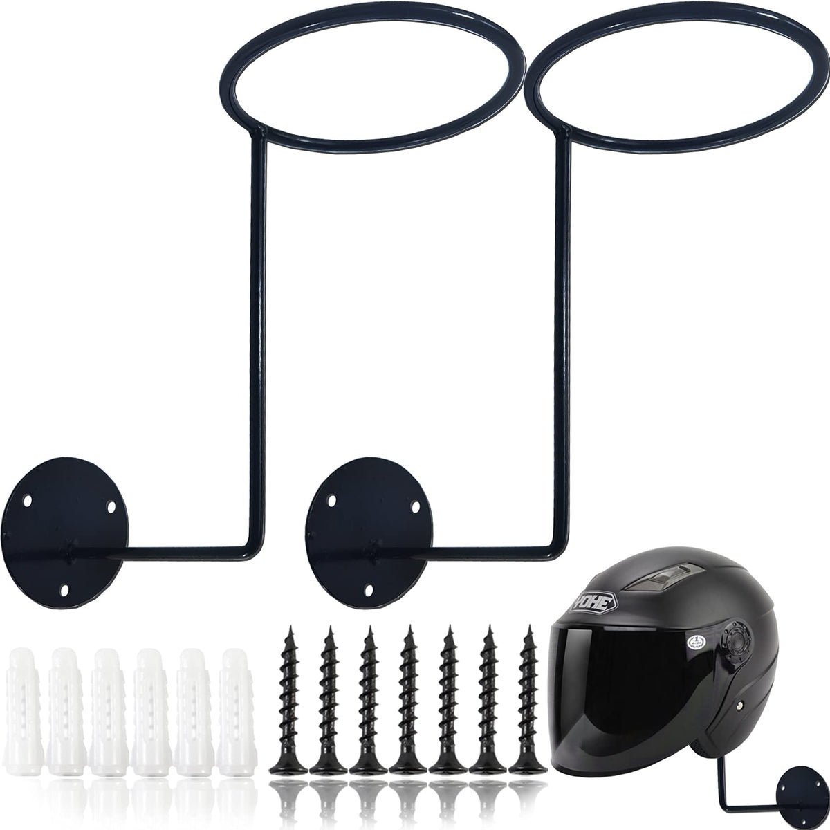 ROYHOO front view mounted helmet holder showing organized storage benefit